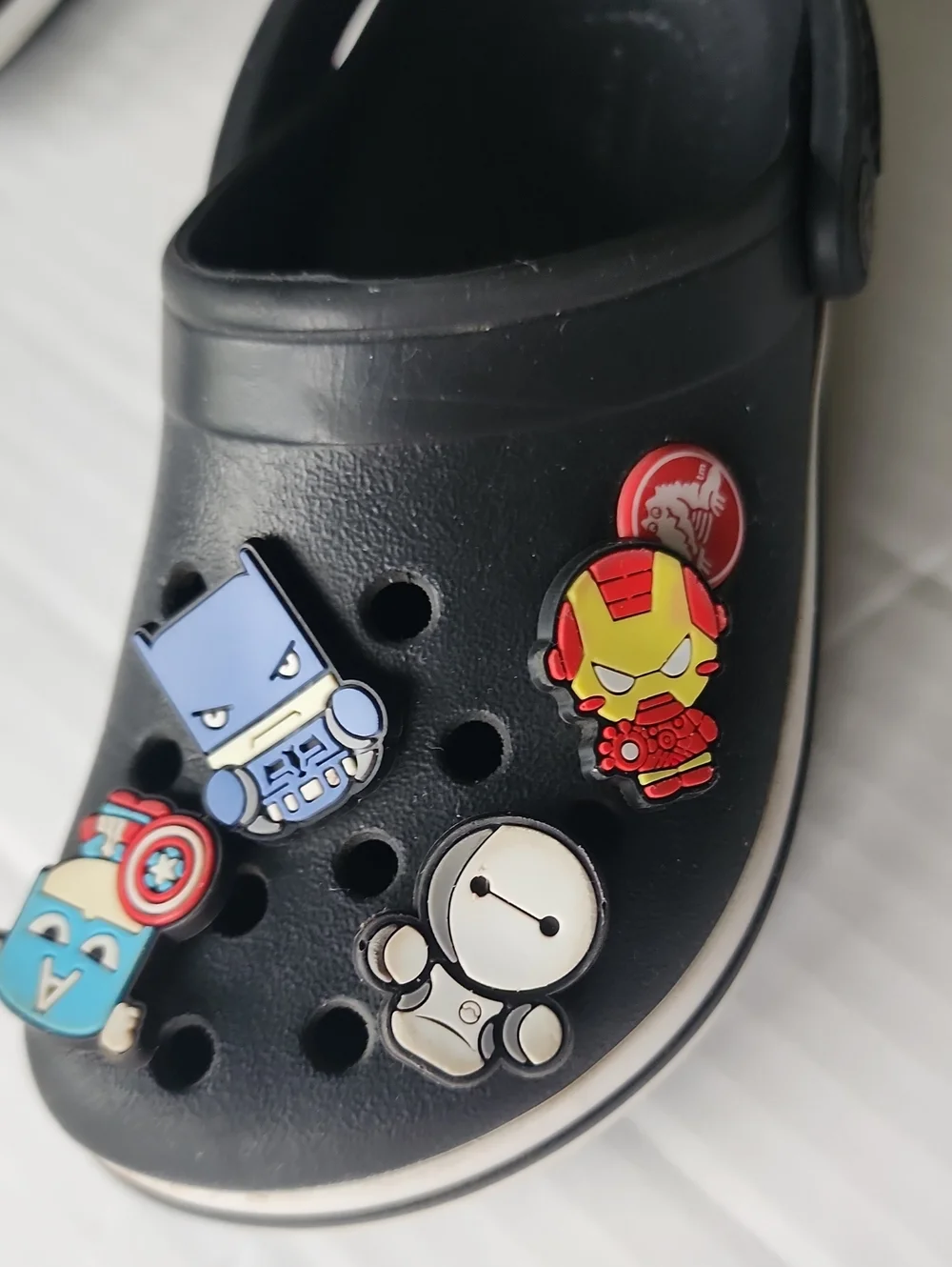 Crocs Kids Black Clog Shoes with Superhero Charms/Jibbitz